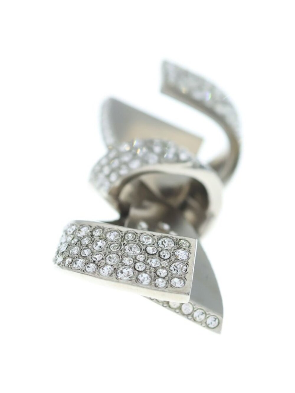 Chanel CC Logo Coco Ribbon Brooch Rhinestone Silver - Picture 4 of 6
